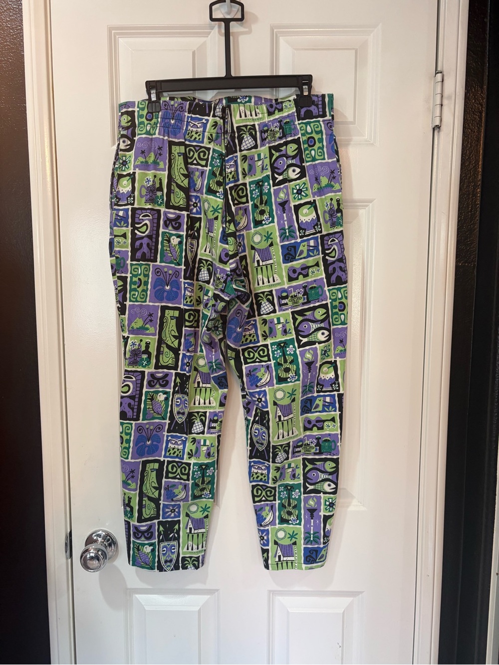 Pinup Couture Rockabilly Tiki Green, Purple & Black Patterned Trousers - Picture 4 of 6